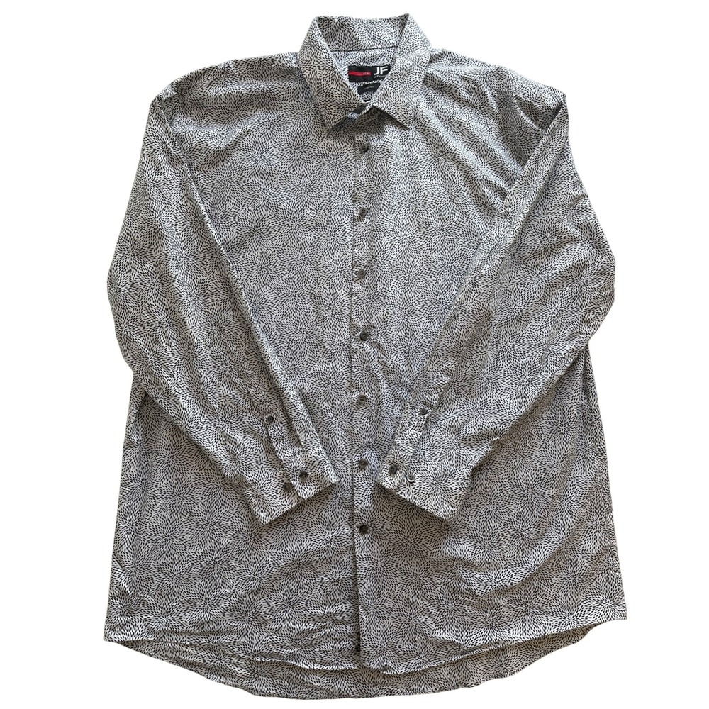 J.Ferrar XXL 2XL White & Black Shirt Long Sleeve Pattern Dress Men's Button Down